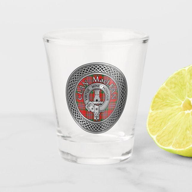 Clan MacLean Crest & Tartan Knot Shot Glass (Front)