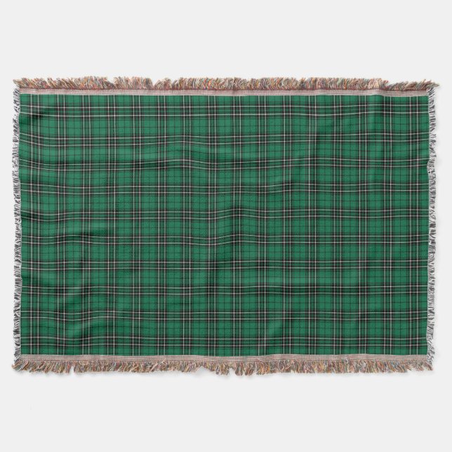 Clan MacLean Hunting Tartan Green and Black Plaid Throw Blanket (Front)