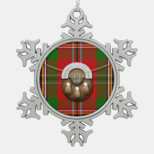 Clan MacLean Of Duart Tartan And Sporran Snowflake Pewter Christmas Ornament