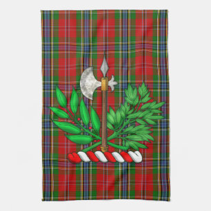 Clan MacLean Tartan And BattleAxe Crest Kitchen Towel