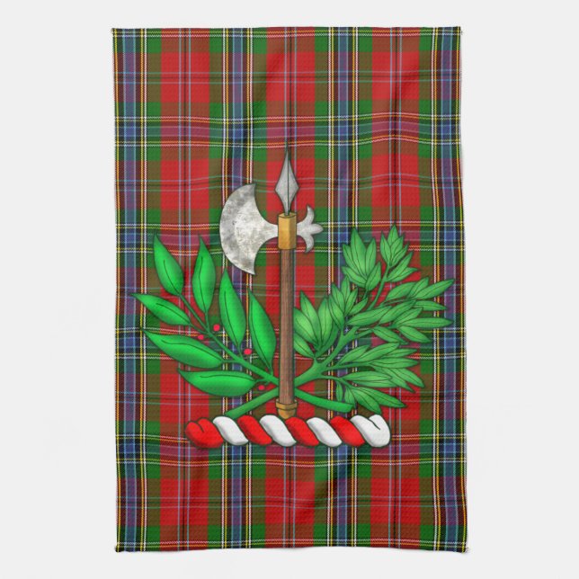 Clan MacLean Tartan And BattleAxe Crest Kitchen Towel (Vertical)