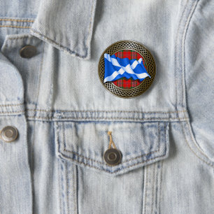Clan MacLean Tartan Knot & Flag 2 Inch Round Button
