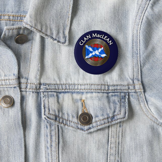 Clan MacLean Tartan Knot & Flag 2 Inch Round Button (In Situ)