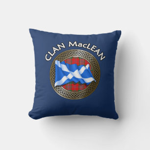 Clan MacLean Tartan Knot & Flag Throw Pillow