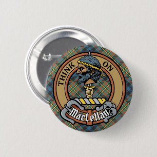 Clan MacLellan Crest over Ancient Tartan 2 Inch Round Button