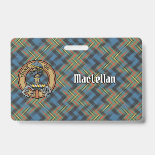 Clan MacLellan Crest over Ancient Tartan Badge