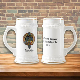 Clan MacLellan Crest over Ancient Tartan Beer Stein