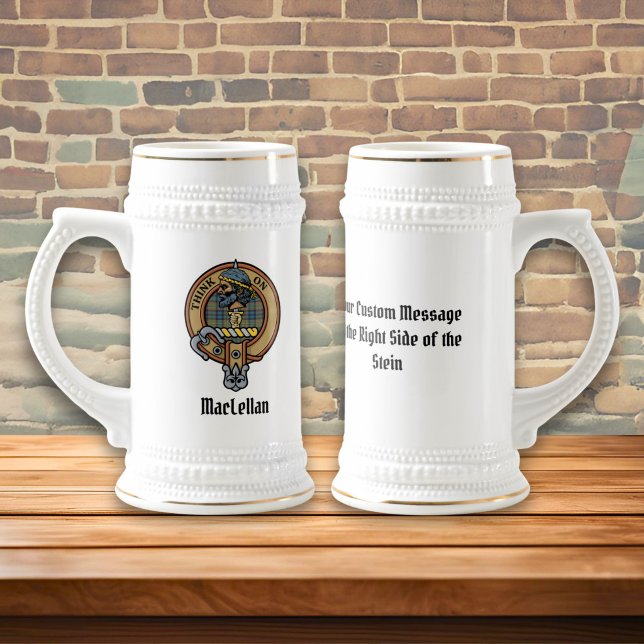 Clan MacLellan Crest over Ancient Tartan Beer Stein (Creator Uploaded)