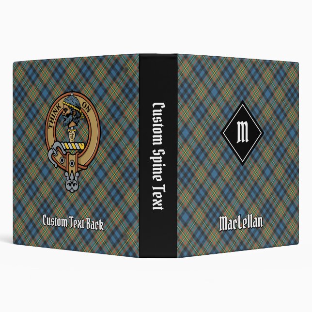 Clan MacLellan Crest over Ancient Tartan Binder (Background)