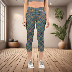 Clan MacLellan Crest over Ancient Tartan Capri Leggings