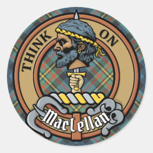 Clan MacLellan Crest over Ancient Tartan Classic Round Sticker