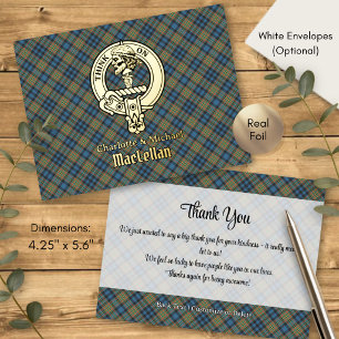 Clan MacLellan Crest over Ancient Tartan Foil Invitation Postcard