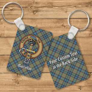 Clan MacLellan Crest over Ancient Tartan Keychain