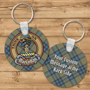 Clan MacLellan Crest over Ancient Tartan Keychain