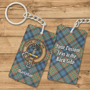 Clan MacLellan Crest over Ancient Tartan Keychain
