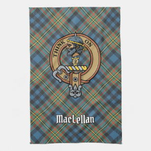 Clan MacLellan Crest over Ancient Tartan Kitchen Towel