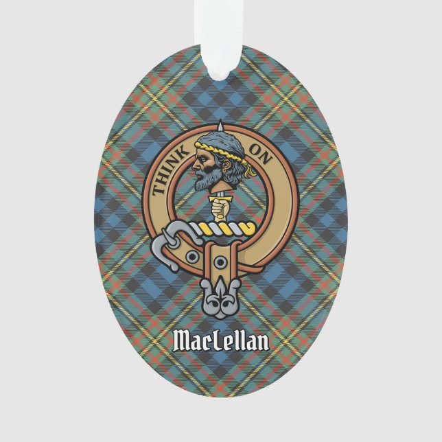 Clan MacLellan Crest over Ancient Tartan Ornament (Front)
