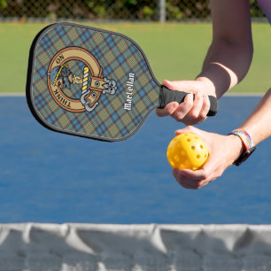 Clan MacLellan Crest over Ancient Tartan Pickleball Paddle