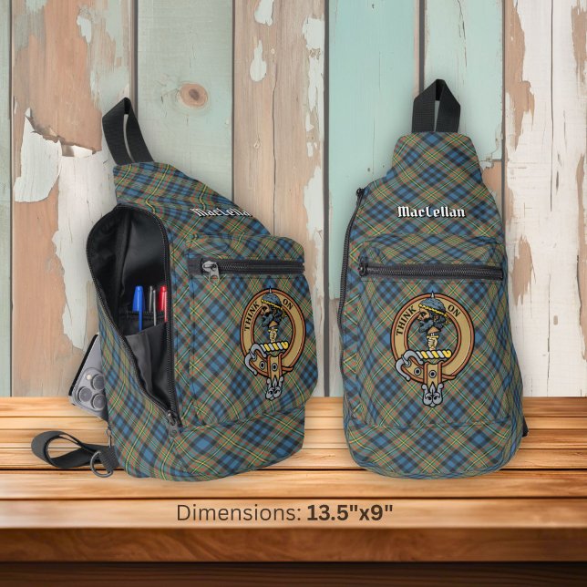 Clan MacLellan Crest over Ancient Tartan Sling Bag (Creator Uploaded)