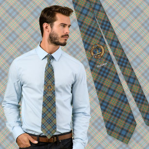 Clan MacLellan Crest over Ancient Tartan Tie