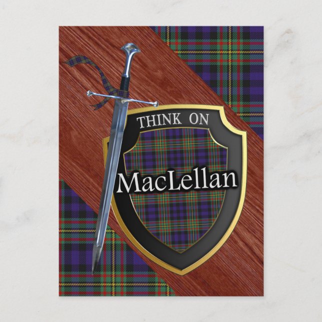 Clan MacLellan Tartan Sword & Shield Postcard (Front)