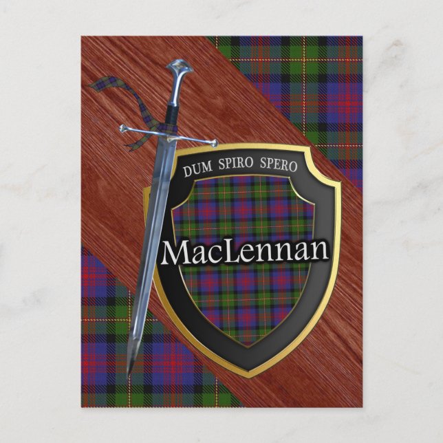 Clan MacLennan Tartan Sword & Shield Postcard (Front)