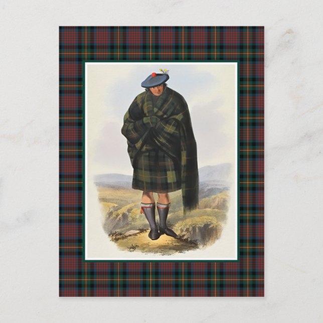 Clan MacLennan Vintage Illustration Tartan Frame Postcard (Front)