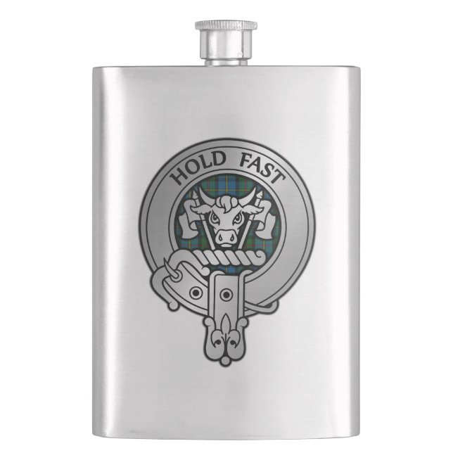 Clan MacLeod Crest & Hunting Tartan Hip Flask (Front)