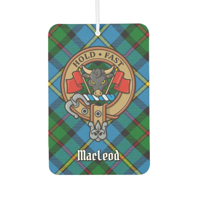 Clan MacLeod Crest over Hunting Tartan Air Freshener (Front)