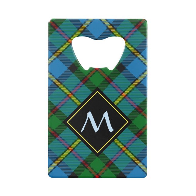 Clan MacLeod Crest over Hunting Tartan Credit Card Bottle Opener (Front)