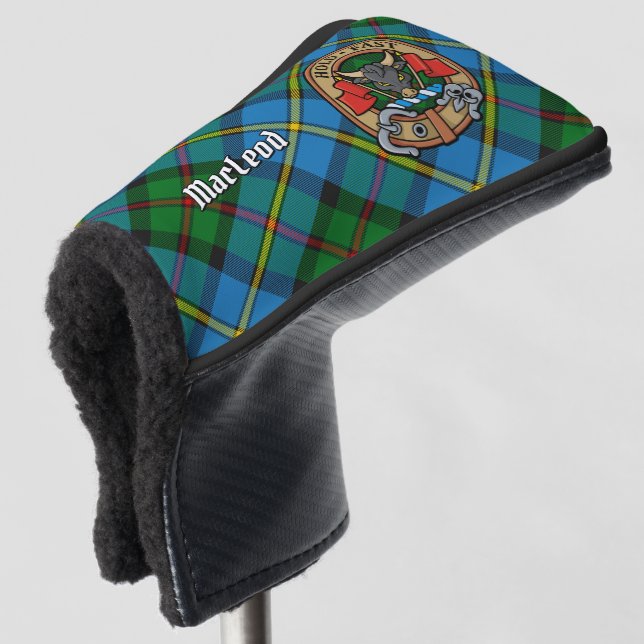 Clan MacLeod Crest over Hunting Tartan Golf Head Cover (3/4 Front)