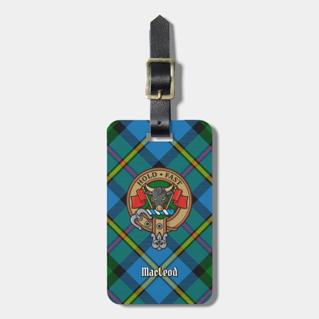 Clan MacLeod Crest over Hunting Tartan Luggage Tag (Front Vertical)