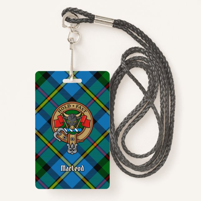 Clan MacLeod Crest over Tartan Badge (Front with Lanyard)