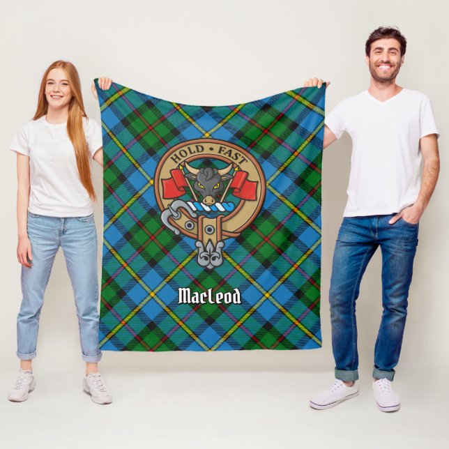 Clan MacLeod Crest over Tartan Fleece Blanket (In Situ)