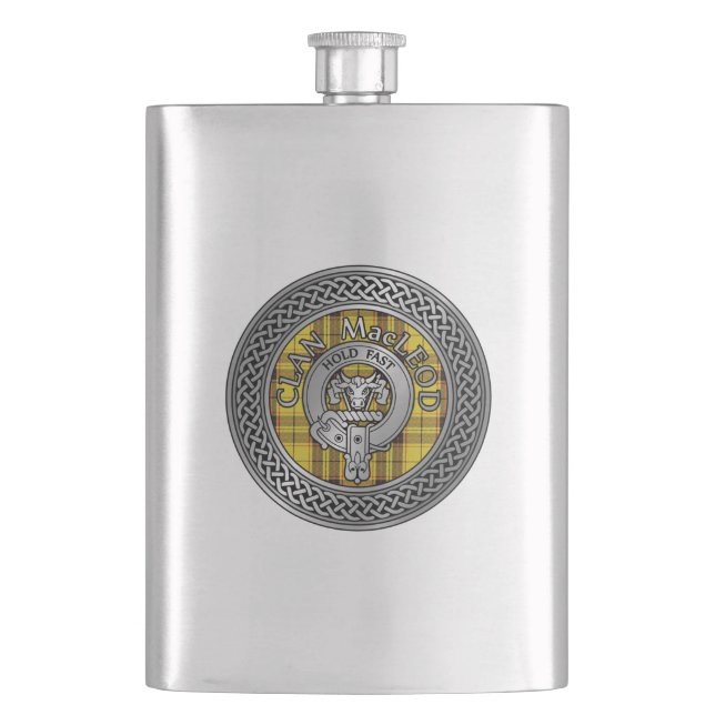 Clan MacLeod Crest & Tartan Knot Flask (Front)