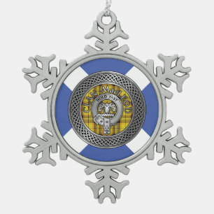 Clan MacLeod Crest & Tartan Knot Snowflake Pewter Christmas Ornament