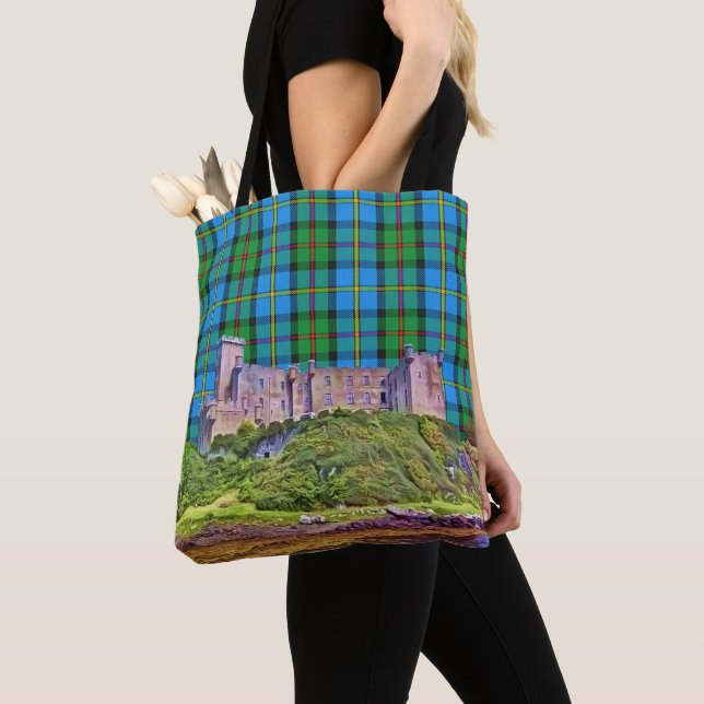 Clan MacLeod Dunvegan Castle Blue and Green Tartan Tote Bag (Close Up)