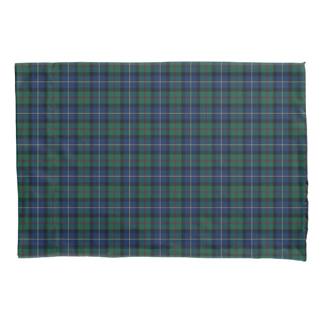 Clan MacLeod Green and Blue Scottish Plaid Pillowcase (Front)