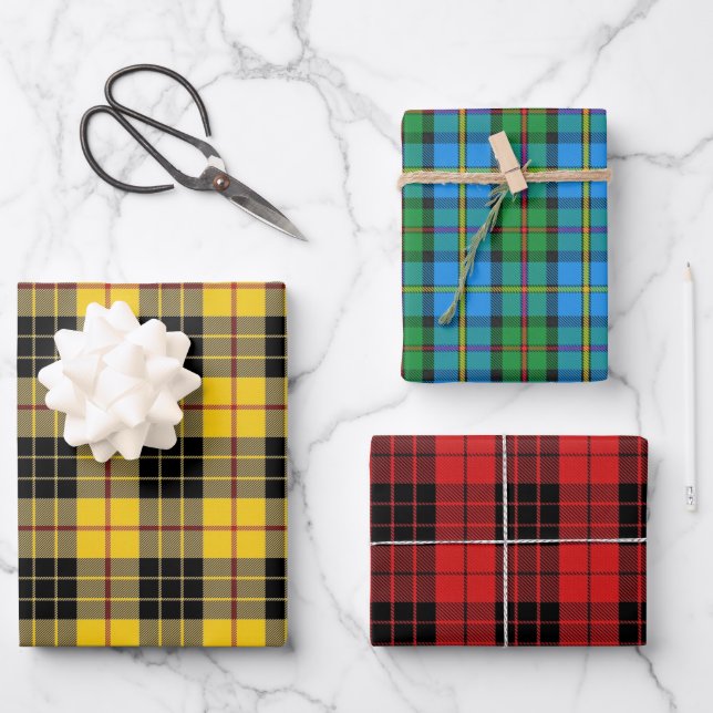 Clan MacLeod Lewis Harris Raasay Tartan Combo Wrapping Paper Sheet (Front)