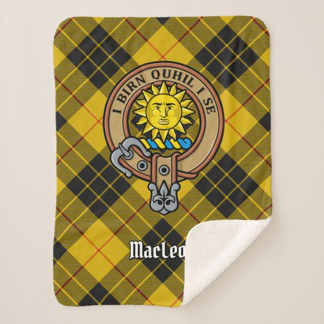 Clan MacLeod of Lewis Crest over Tartan Sherpa Blanket (Front)
