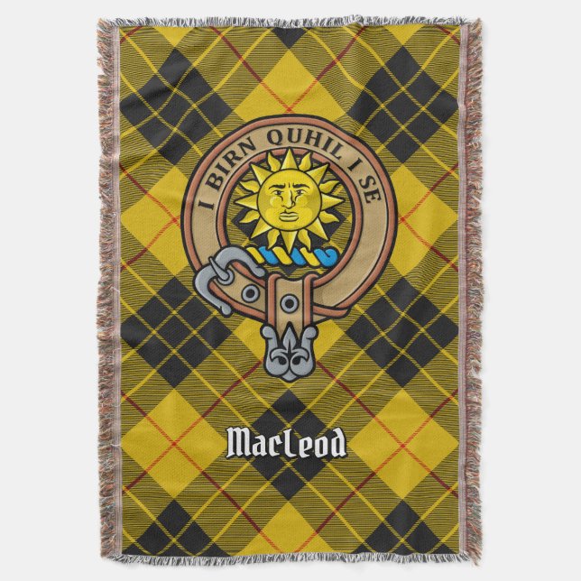 Clan MacLeod of Lewis Crest over Tartan Throw Blanket (Front Vertical)