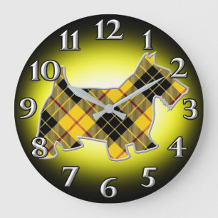 Clan MacLeod of Lewis Tartan Plaid Scottie Dog Large Clock