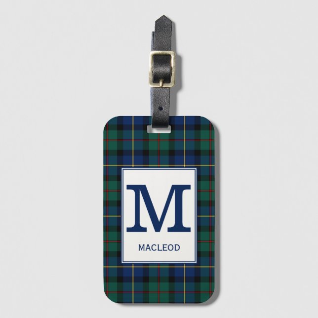 Clan MacLeod of Skye Tartan Monogrammed Luggage Tag (Front Vertical)