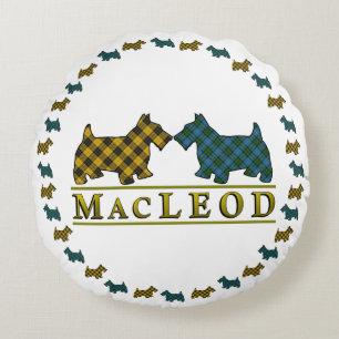 Clan MacLeod Scottish Tartan Scottie Dogs Round Pillow