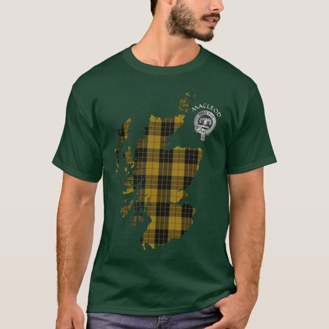 Clan MacLeod Tartan Map & Crest T-Shirt (Front)