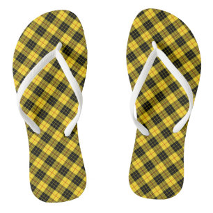 Clan MacLeod Tartan Yellow and Black Plaid Flip Flops