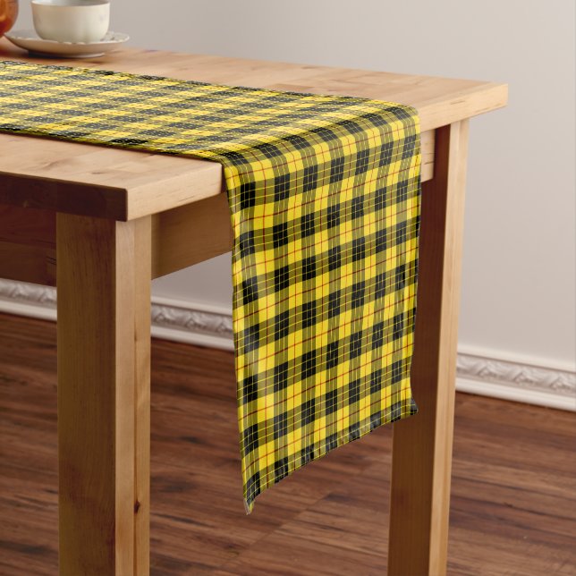 Clan MacLeod Yellow and Black Scottish Tartan Short Table Runner (In Situ)
