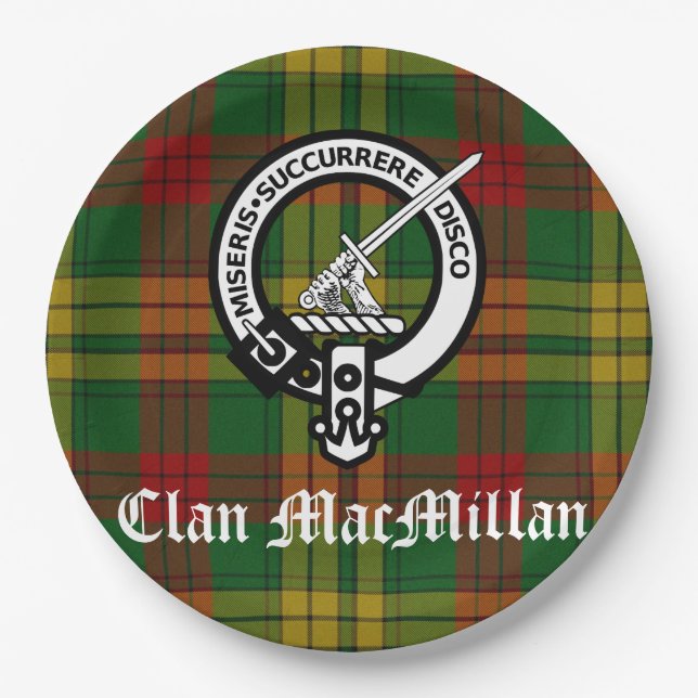 Clan MacMillan Crest Badge and Tartan Paper Plate (Front)