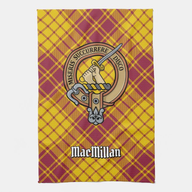 Clan MacMillan Crest over Dress Tartan Kitchen Towel (Vertical)