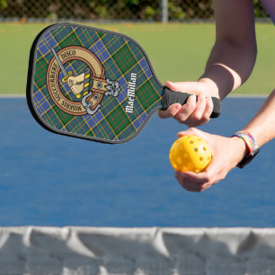 Clan MacMillan Crest over Hunting Tartan Pickleball Paddle